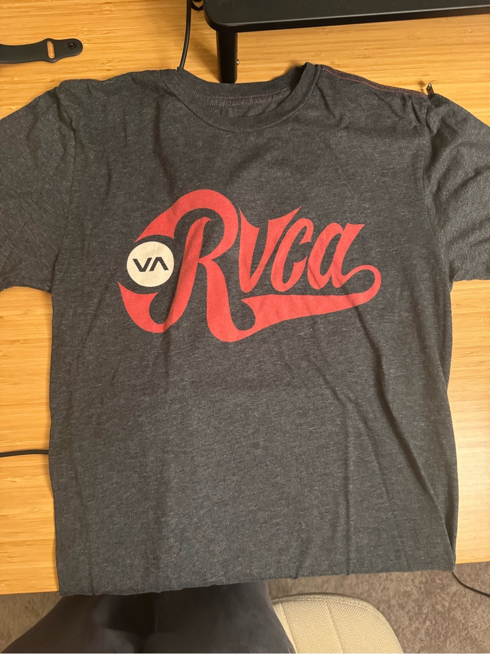 RVCA Men's Graphic Tee - Charcoal with Red Logo mens sz S
